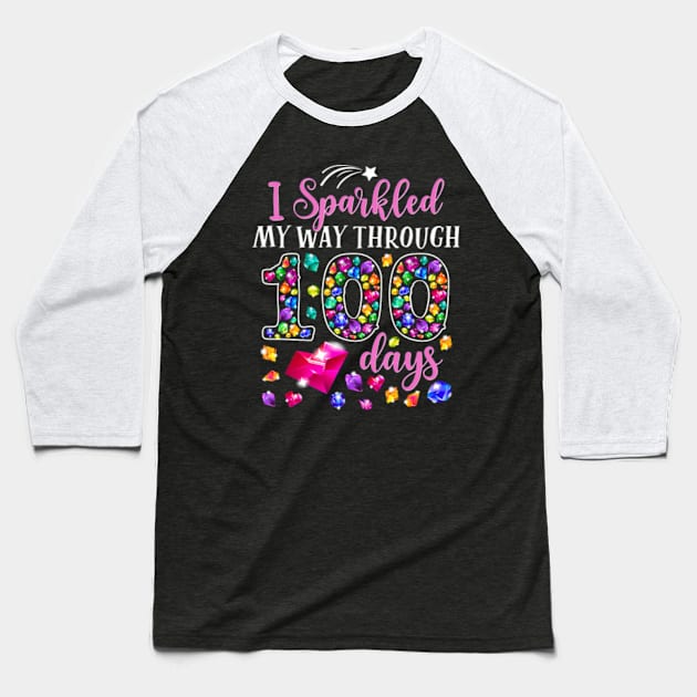 I Sparkled My Way Through 100 Days Sparkling Teacher Student Baseball T-Shirt by Eduardo